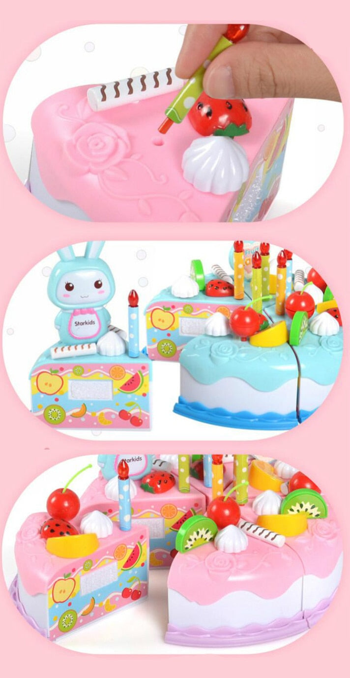 37pcs Kitchen Toys Cake Food DIY Pretend Play Fruit Cutting Birthday Toys for Children Plastic Educational Baby kids Gift GYH