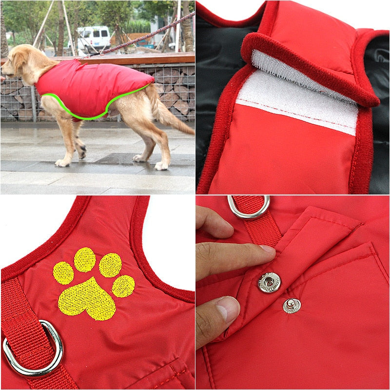 XS-4XL Double Sided Solid Color Windproof Chest Harness for Dogs Fashion Warm Dog Paw Print Vest Pets Waterproof Chests Clothes