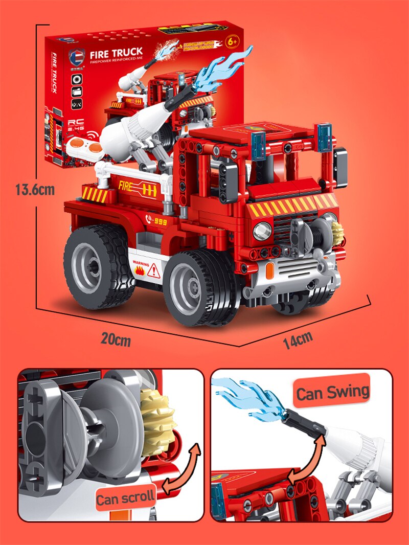 Children's compatible LegoINGlys remote control vehicle assembly toy fire truck engineering RC car educational building blocks