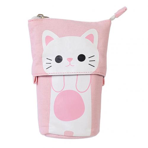 NEW canvas Cartoon Cute Cat Telescopic Pencil Pouch Bag Stationery Pen Case Box with Zipper Closure Pencil Case Cartoon Cat  Bag