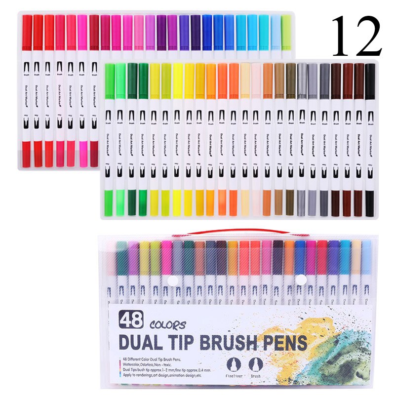 FineLiner Dual Tip Brush Art Markers Pen 12/48/72/100/120 Colors Watercolor Pens For Drawing Painting Calligraphy Art Supplies