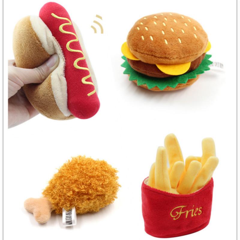 Dog Plush Toy Emulational Hamburger Chicken Leg French Fries Plush Food Dog Toy With Funny Sound