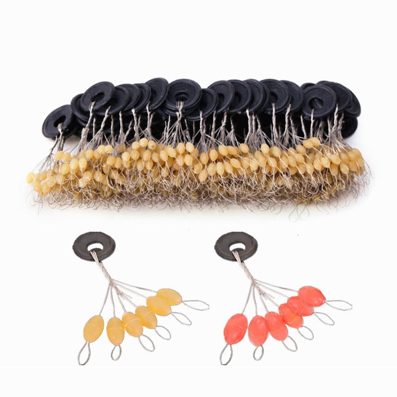 180Pcs 30Group Yellow Red Set Rubber Space Beans Fishing Bobber Stopper Oval Float Sea Carp Fly Fishing Line Accessories