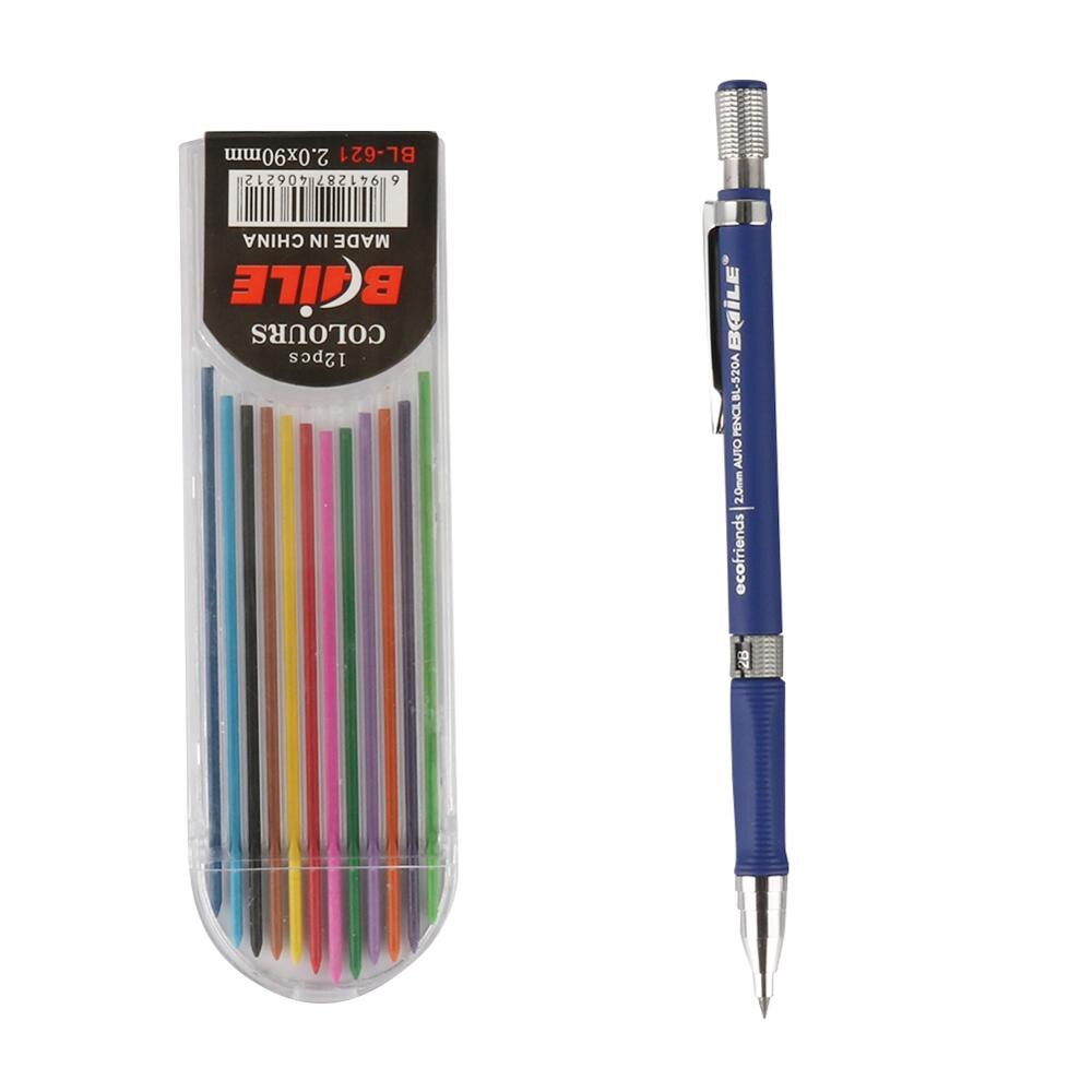 Writing Point 2.0mm Automatic Pencil Drawing Design Painting Mechanical Pencil Black/Colorful Refills School Office Stationery