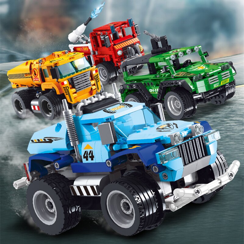 Children's compatible LegoINGlys remote control vehicle assembly toy fire truck engineering RC car educational building blocks
