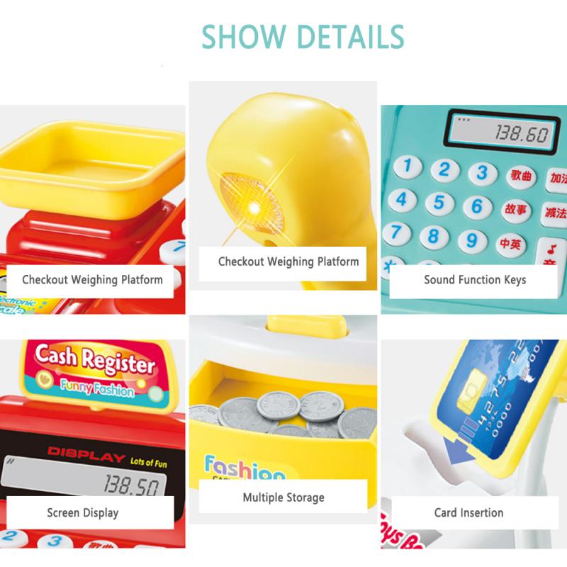 Kids Pretend Toy Simulated Cash Register Supermarket Puzzle Play House Electric Light Multifunctional Girl Parent-child Toy Gift