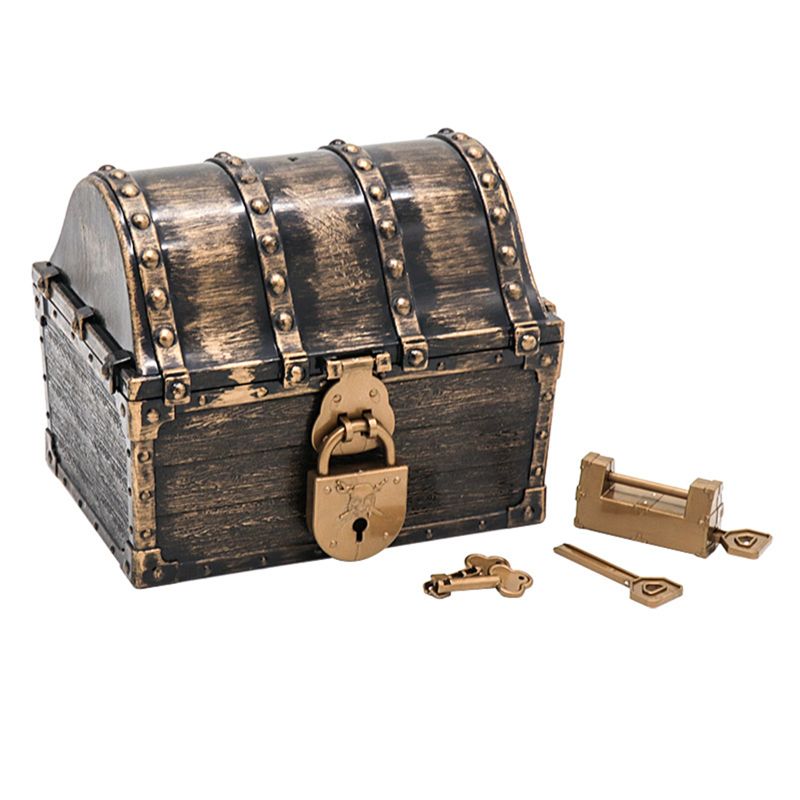 Pirate Treasure Chest Pirate Box With 2 Locks Party Favors Kids Toy Boy Gift F3ME