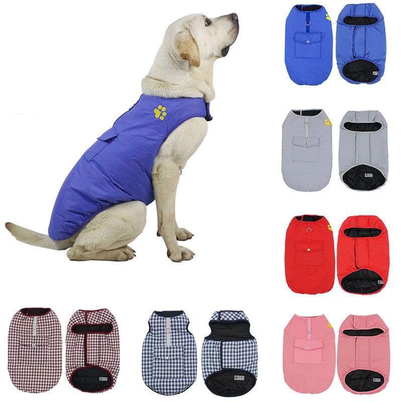 XS-4XL Double Sided Solid Color Windproof Chest Harness for Dogs Fashion Warm Dog Paw Print Vest Pets Waterproof Chests Clothes