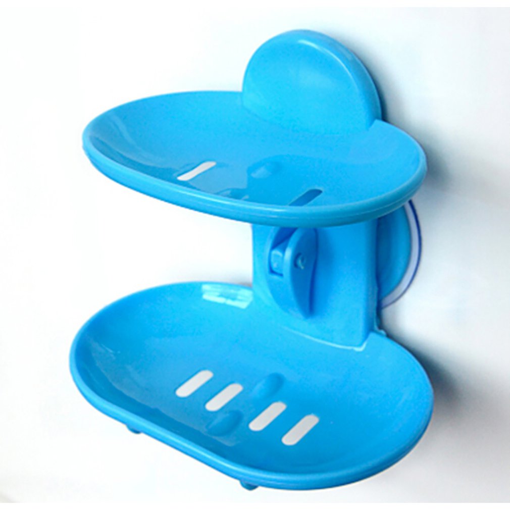 Fashionable Double Layers Home Bathroom Soap Dishes Holder Rack Strong Suction Cup Type Soap Basket Tray Organizer