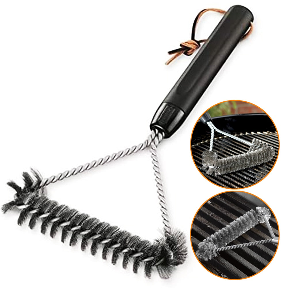 Barbecue Accessories BBQ Grill Barbecue Kit Cleaning Brush Stainless Steel Cooking Tools Wire Bristles Triangle Barbecue Brushes